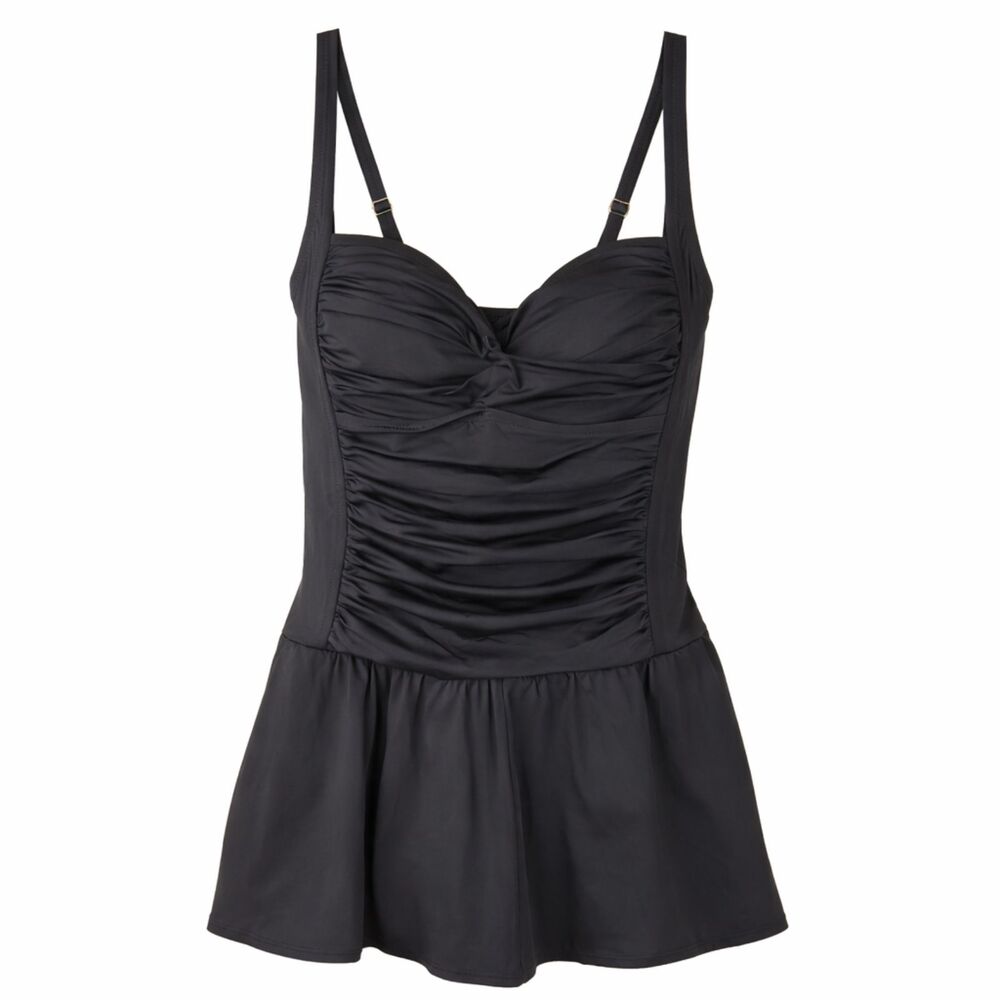 Rose Marie Reid Black Ruched Swim Dress One Piece Swimsuit Pinup‎ Skort Size M